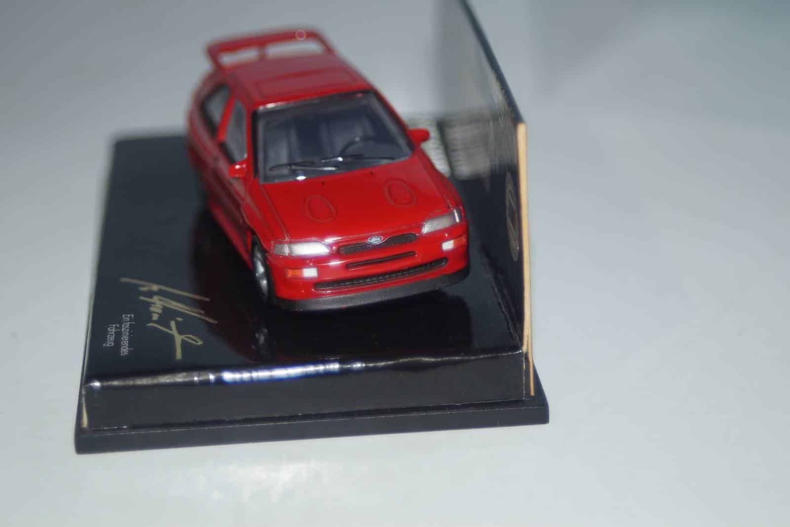 Microchamps ford escort  cosworth red 1:64th 510641106 and ford escort rs cosworth broucher in german