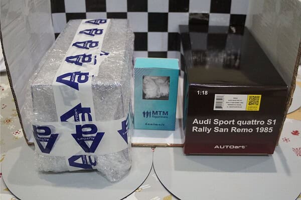 Audi quattro s1 rally sanremo with figure and case 1:18 diecast autoart 88503