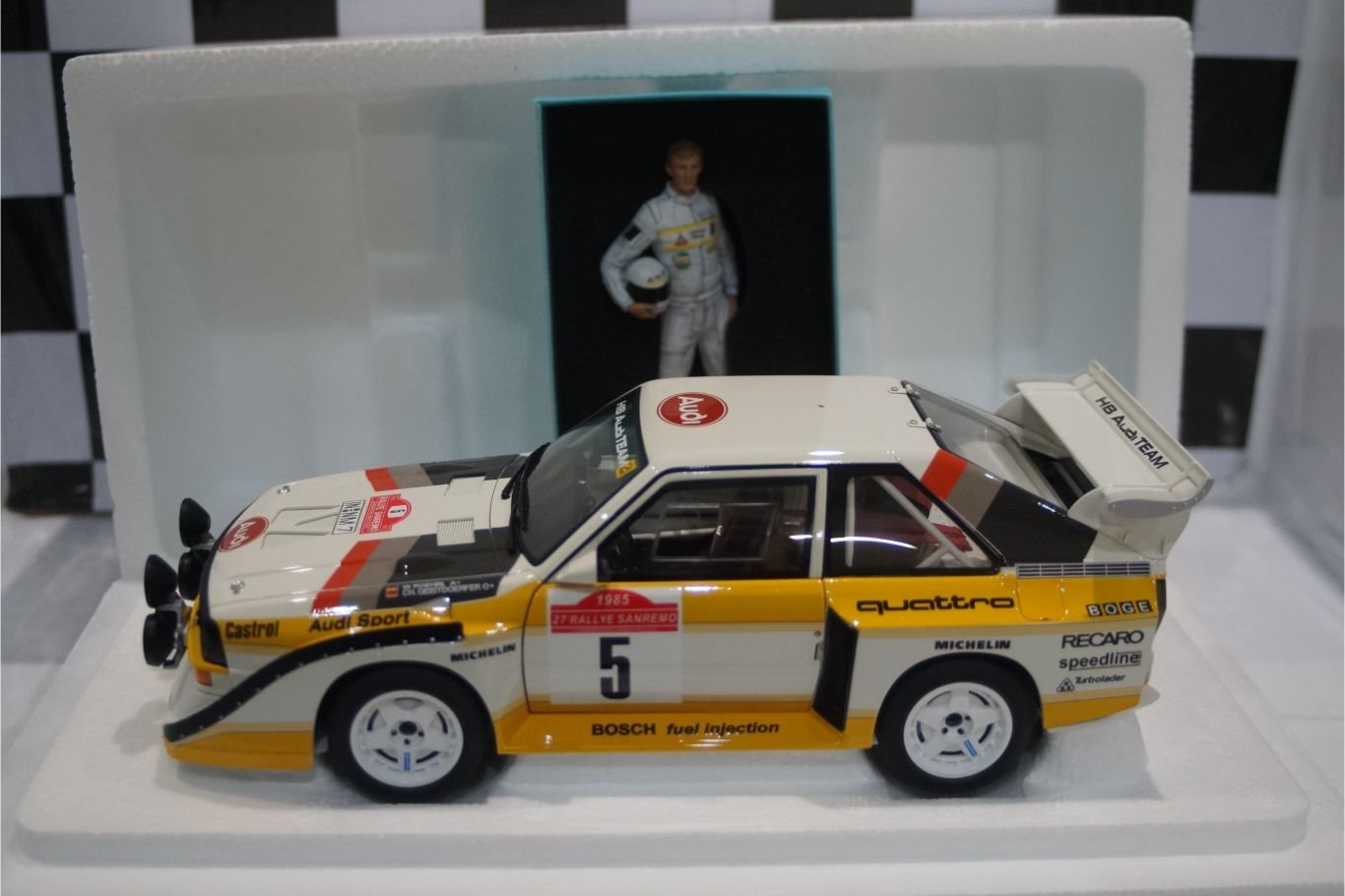 Autoart  audi quattro s1 rally sanremo with figure and case 1:18 diecast 88503