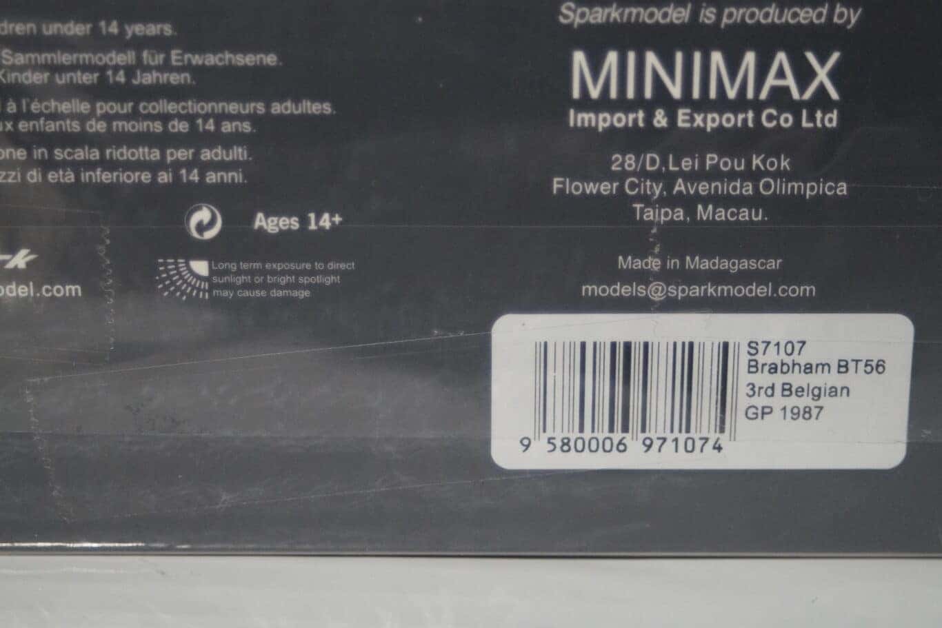 Spark brabham bt56 3rd belgian gp andrea de cesari 1987 1:43 resin s7107
