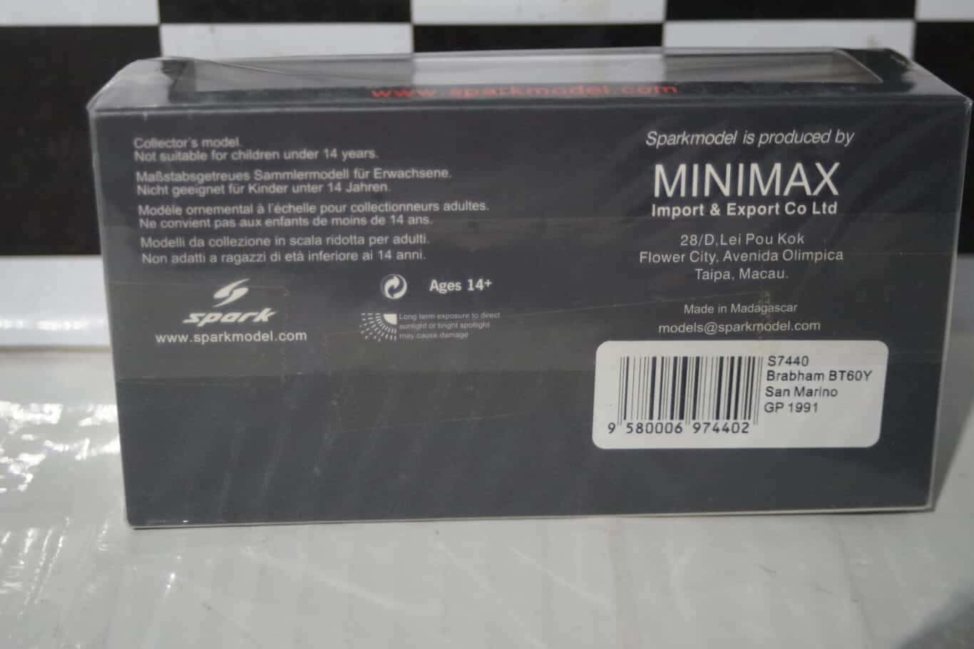 Spark BRABHAM BT60Y San Marino No7 GP 1991 Martin Brundle 1:43 Resin S7440