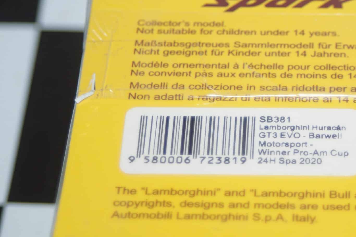 Spark lamborghini huracan winner spas 2020 1:43 ref sb381