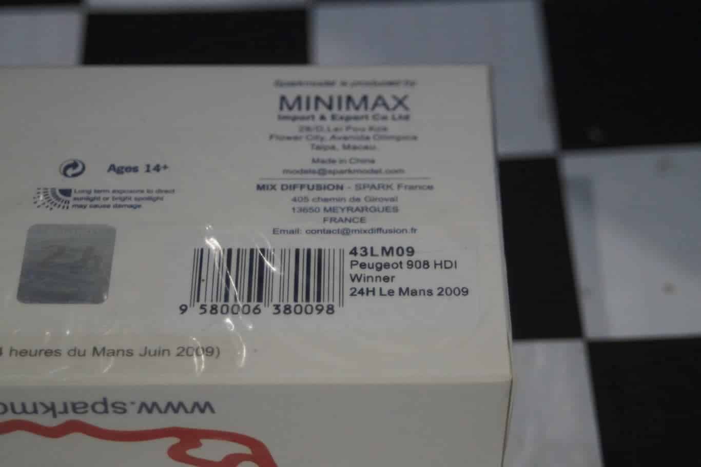 Spark peugeot 908 hdi winner 24h le mans 2009 (signed) 1:43 ref 43lm09
