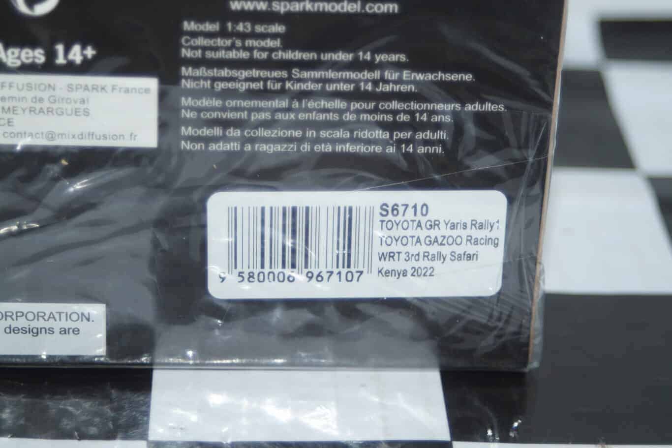 Spark toyota gr yaris wrt 3rd rally safari kenya #18 2022 t.katsuka 1:43 resin s6710