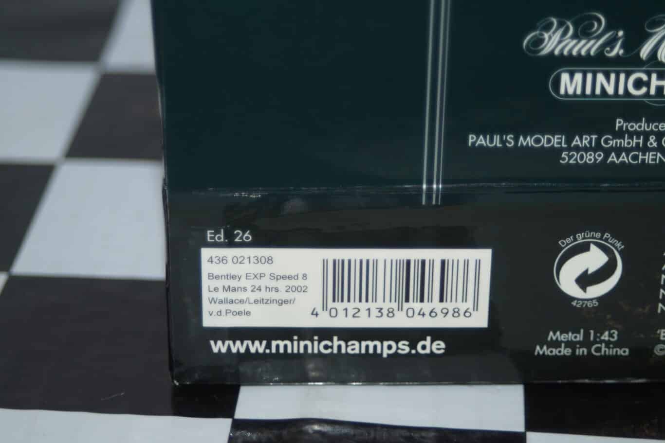 Minichamps bentley exp speed 8 lm 2002 24hr diecast 436 021308