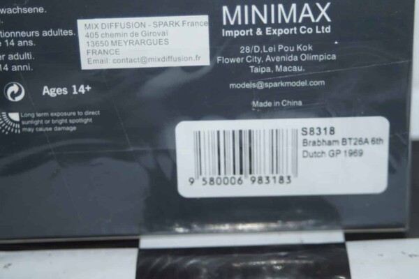 Spark brabham bt26a 6th dutch gp1969 #11 j.brabham 1:43 resin s8318
