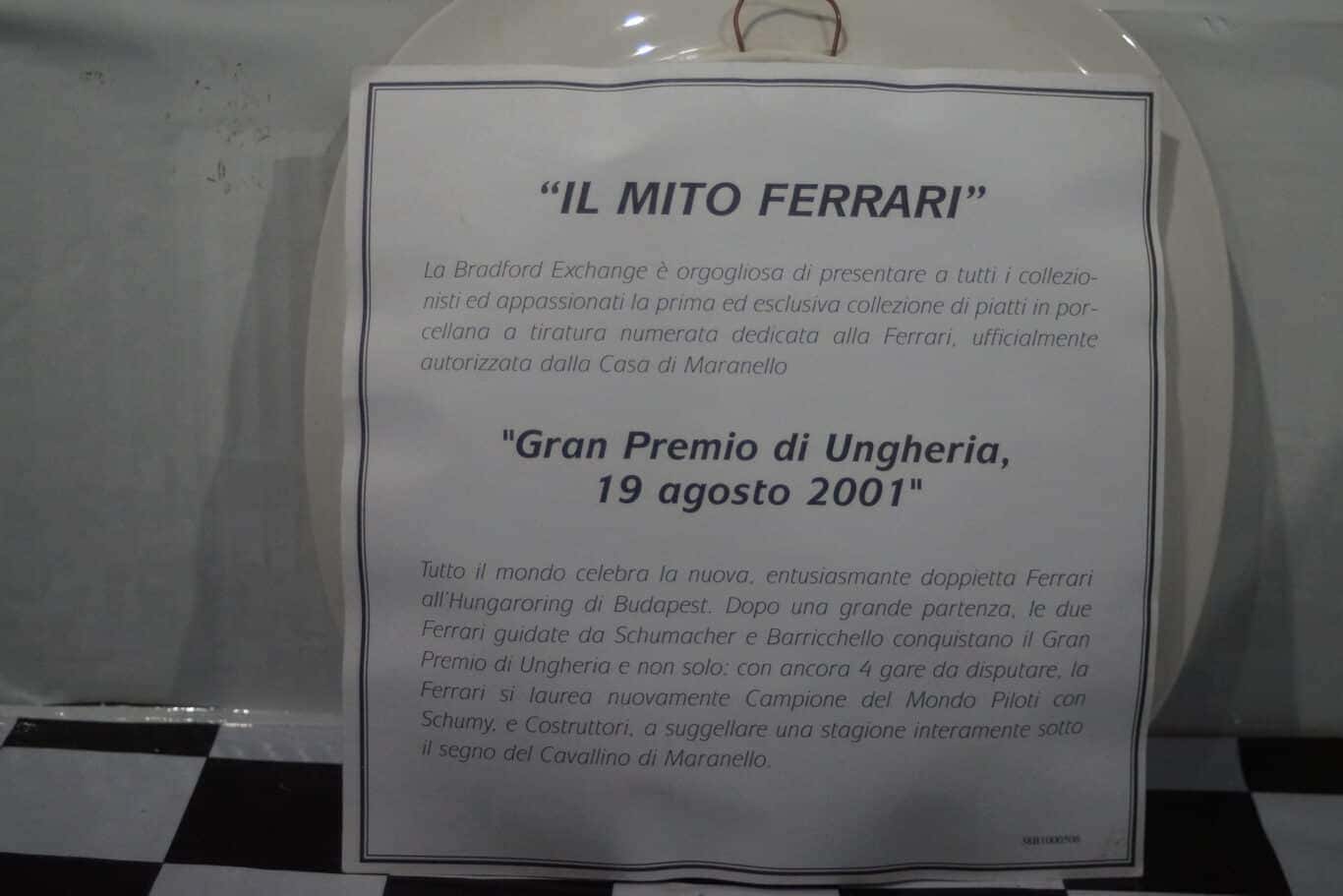 Bradford exchange gran premio di ungheria 2001 ferrari plate & certificate