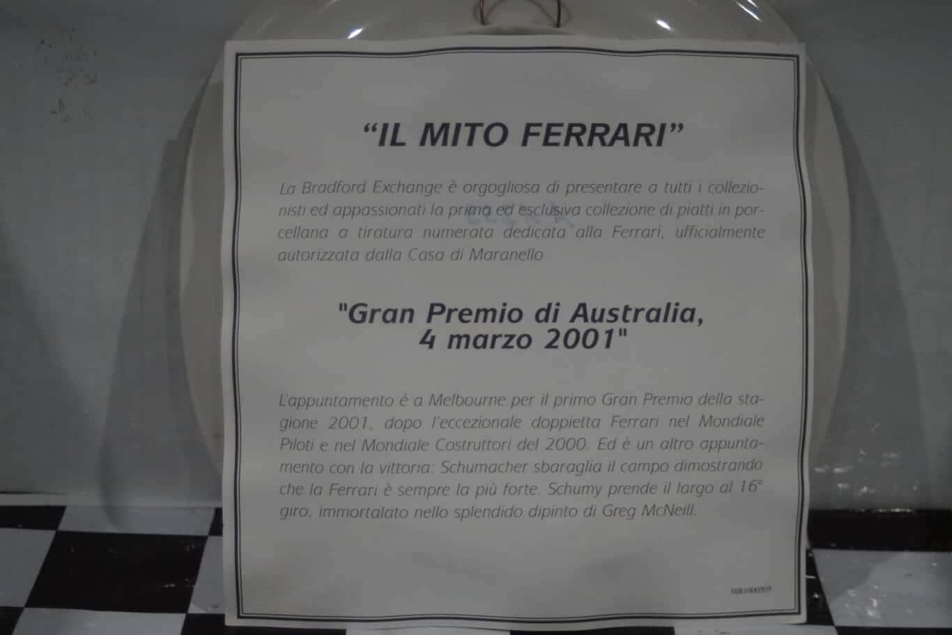 Bradford exchange gran premio di australia 2001 ferrari plate & certificate