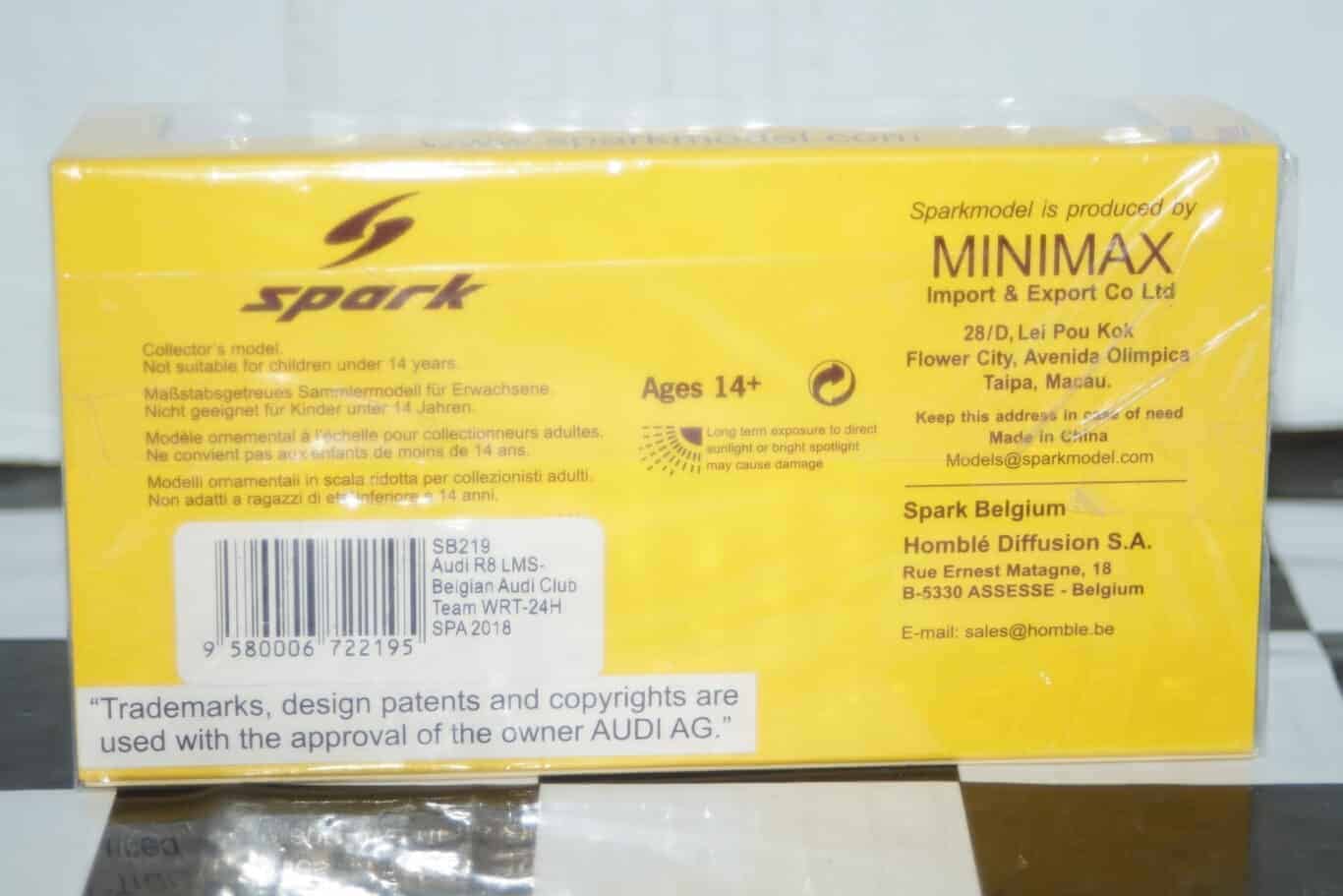 Spark audi r8 lms belgian audi club team wrt 24h spa 2018 1:43 ref sb219