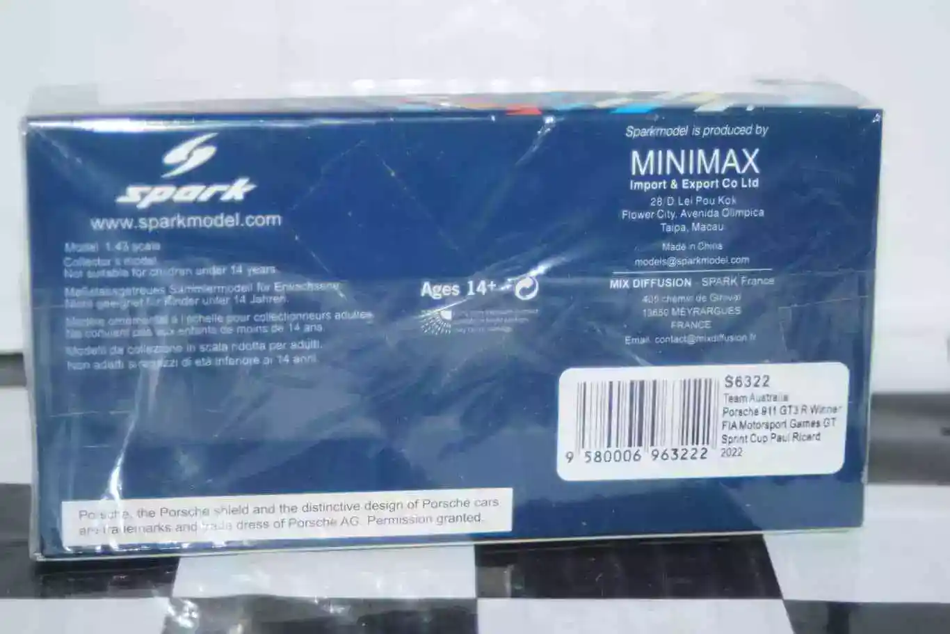 Spark porsche 911 gt3 r 19 winner fia gt sprint cup 2022 #4 1:43 s6322