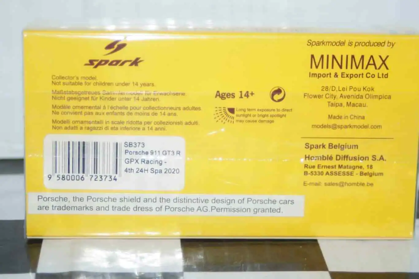 Spark porsche 911 gt3 r gpx racing 4th 24h spa 2020 #12 1:43 resin sb373