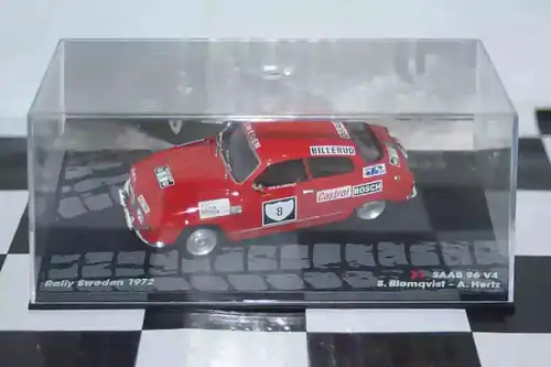 Atlas ixo based saab 96 v4 rally sweden 1972 #8 s.blomqvist 1/43
