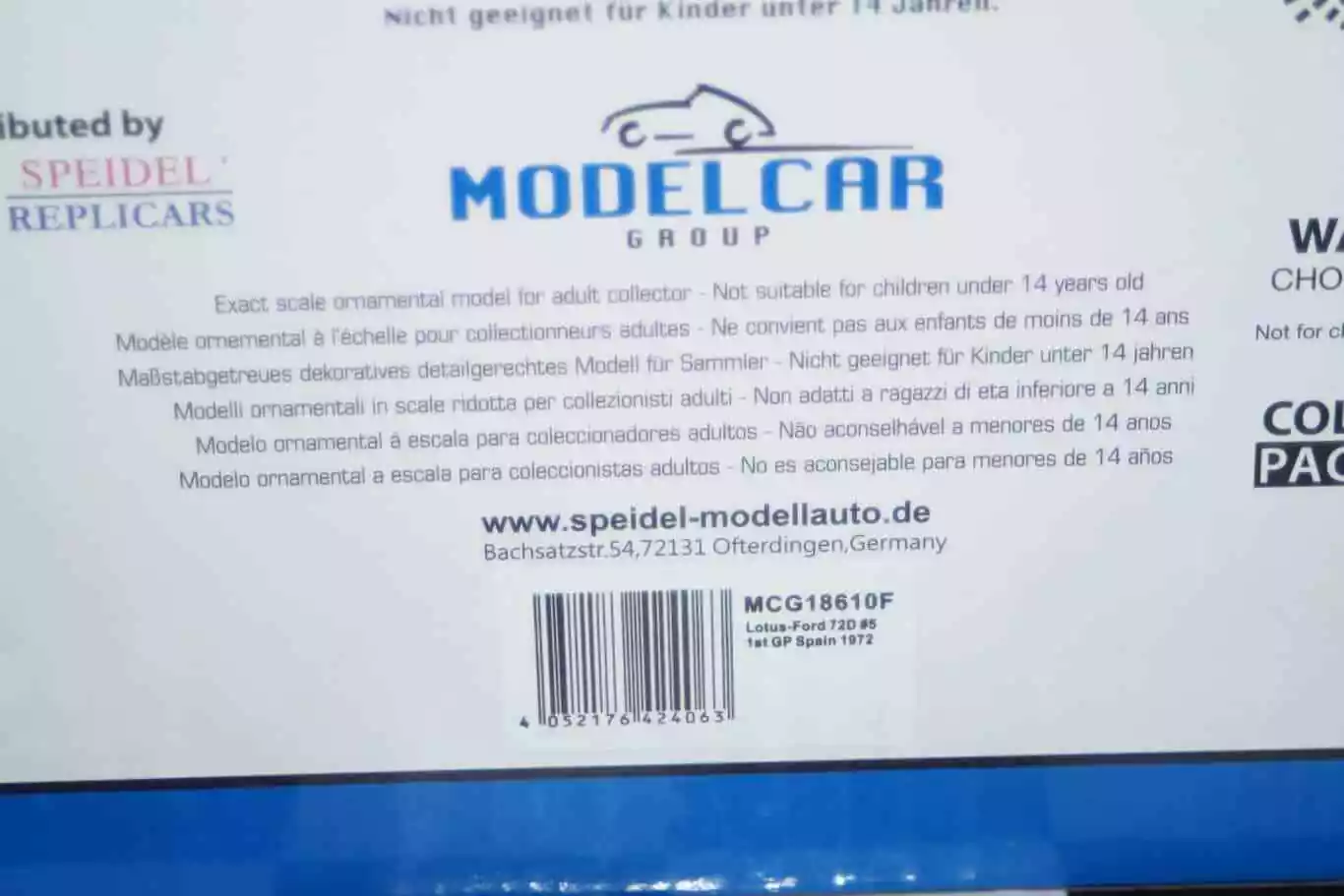 Model car group lotus - ford  72d #5 1st gp spain 1972 fittipaldi 1/18th mcg18610f