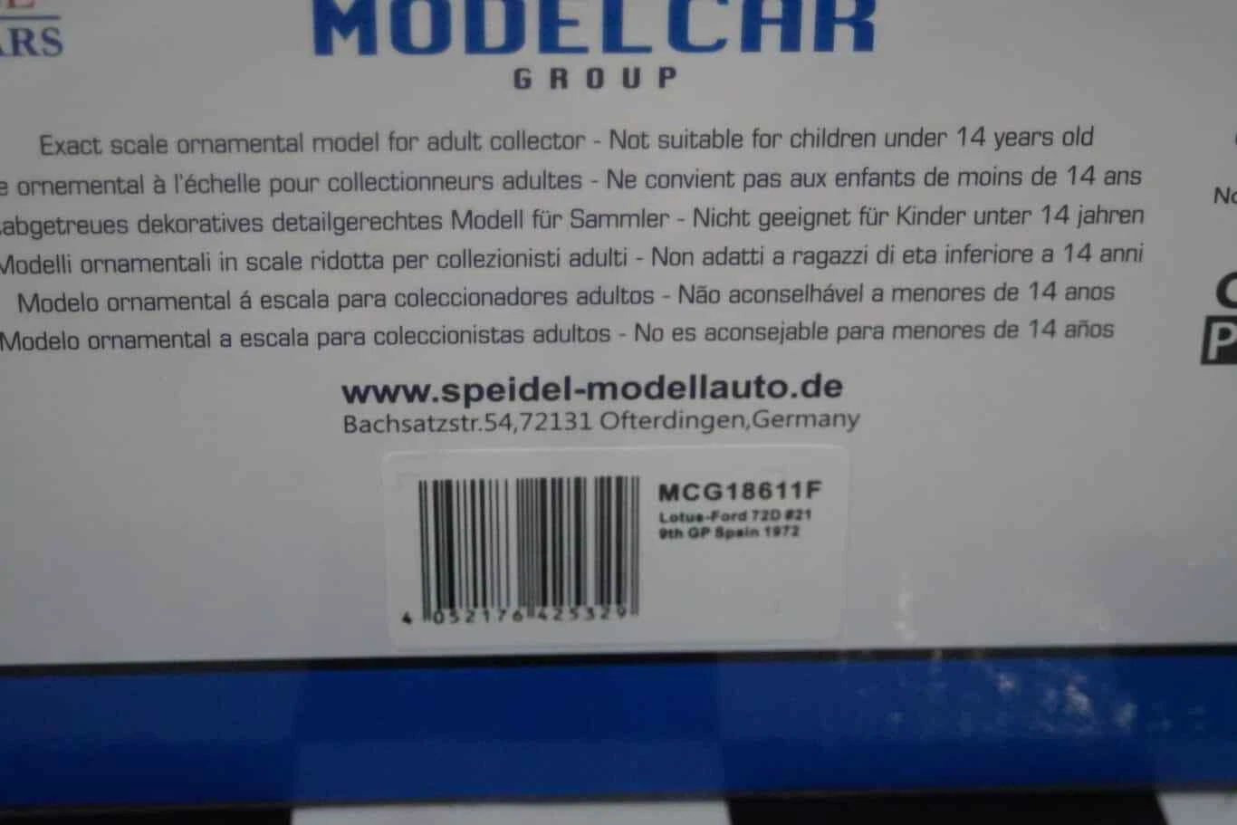 Model car group lotus - ford  72d #21 9th gp spain 1972 d.walker 1/18th mcg18611f