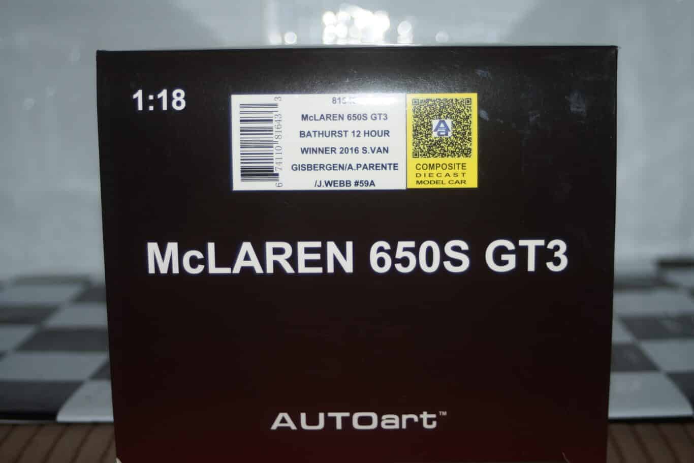 Autoart mclaren 650s gt3 bathurst 12hr winner 2016 #59 1:18 scale 81643