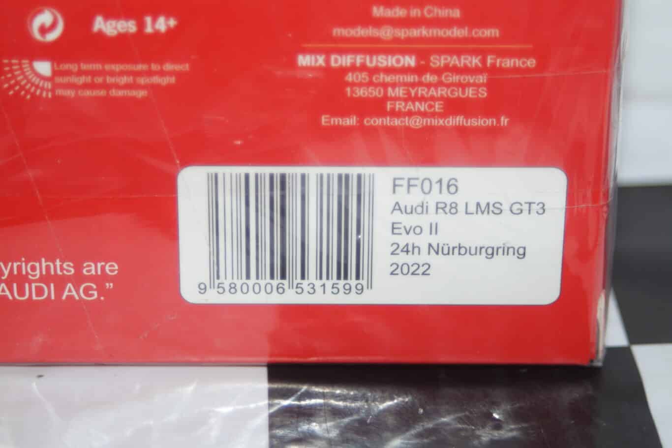 Spark audi r8 lms gt4 sp-x class 24hr nurburgring 2017 #18 1:43 ref sg302