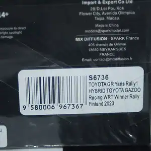 Spark toyota yaris gr rally finland winner 2023 evans #33 1:43 resin s6736