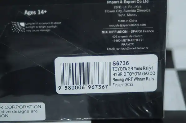 Spark toyota yaris gr rally finland winner 2023 evans #33 1:43 resin s6736