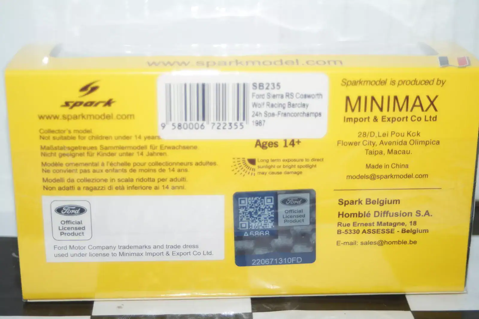 Spark ford sierra rs cosworth 24h spa 1987 #4  j.winkelhock 1:43 resin sb235