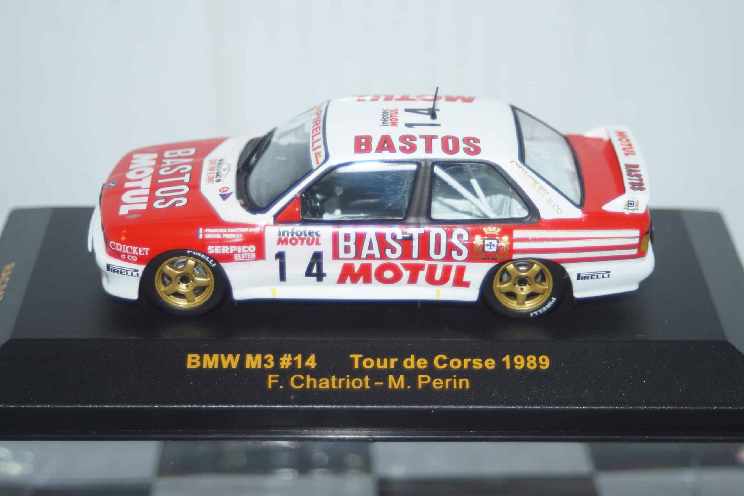 Ixo bmw m3 tour de corse #14 1989 f.chatriot 1:43 diecast rac047