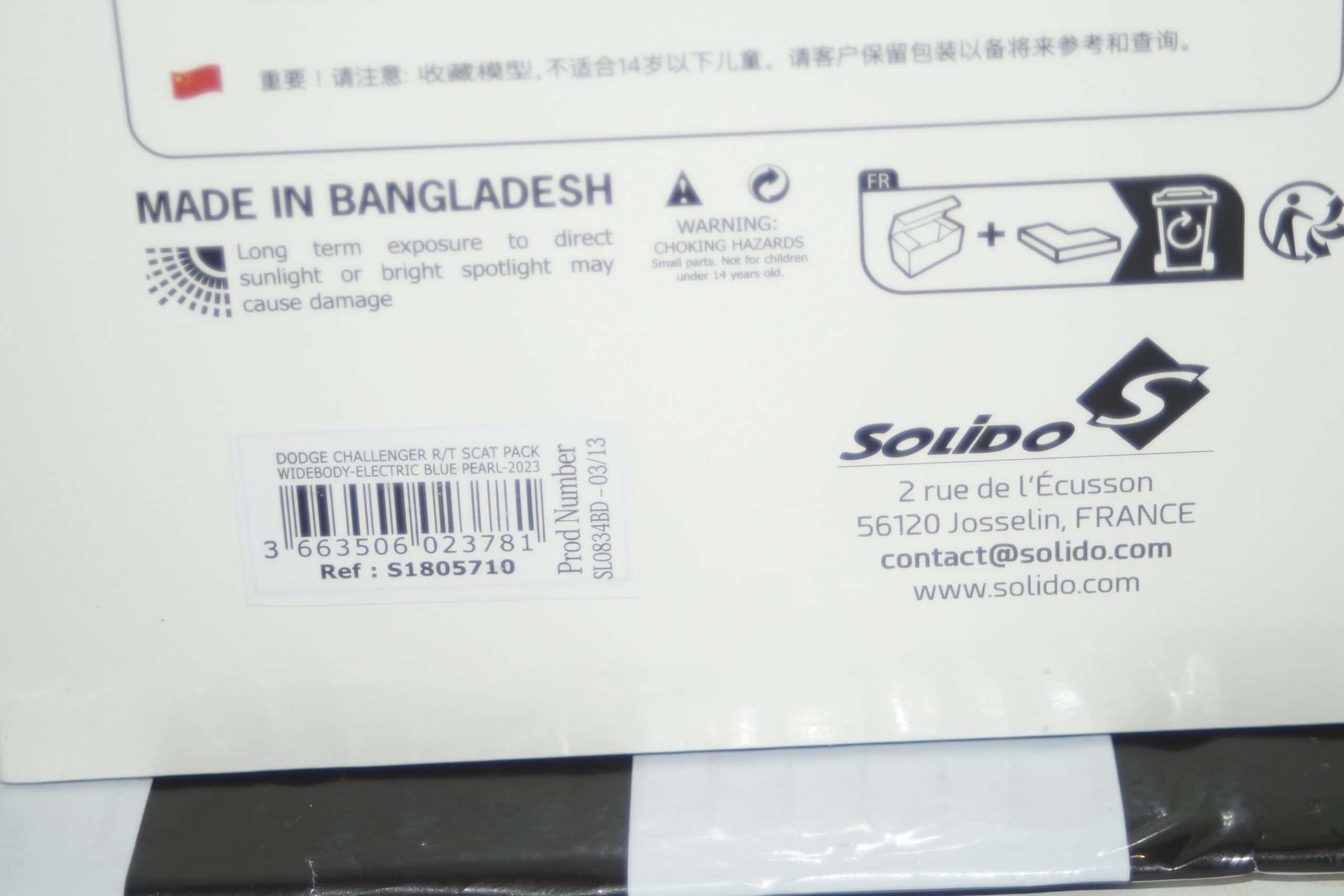 Solido dodge challenger r/t scat pack widebody 2023 blue 1:18 s1805710
