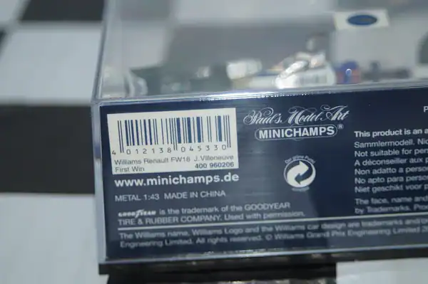 Minichamps williams renault fw18 j.villeneuve 1st win 400 960206 1:43