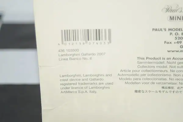 Minichamps lamborghini gallardo 2007 white 1:43 436 103500