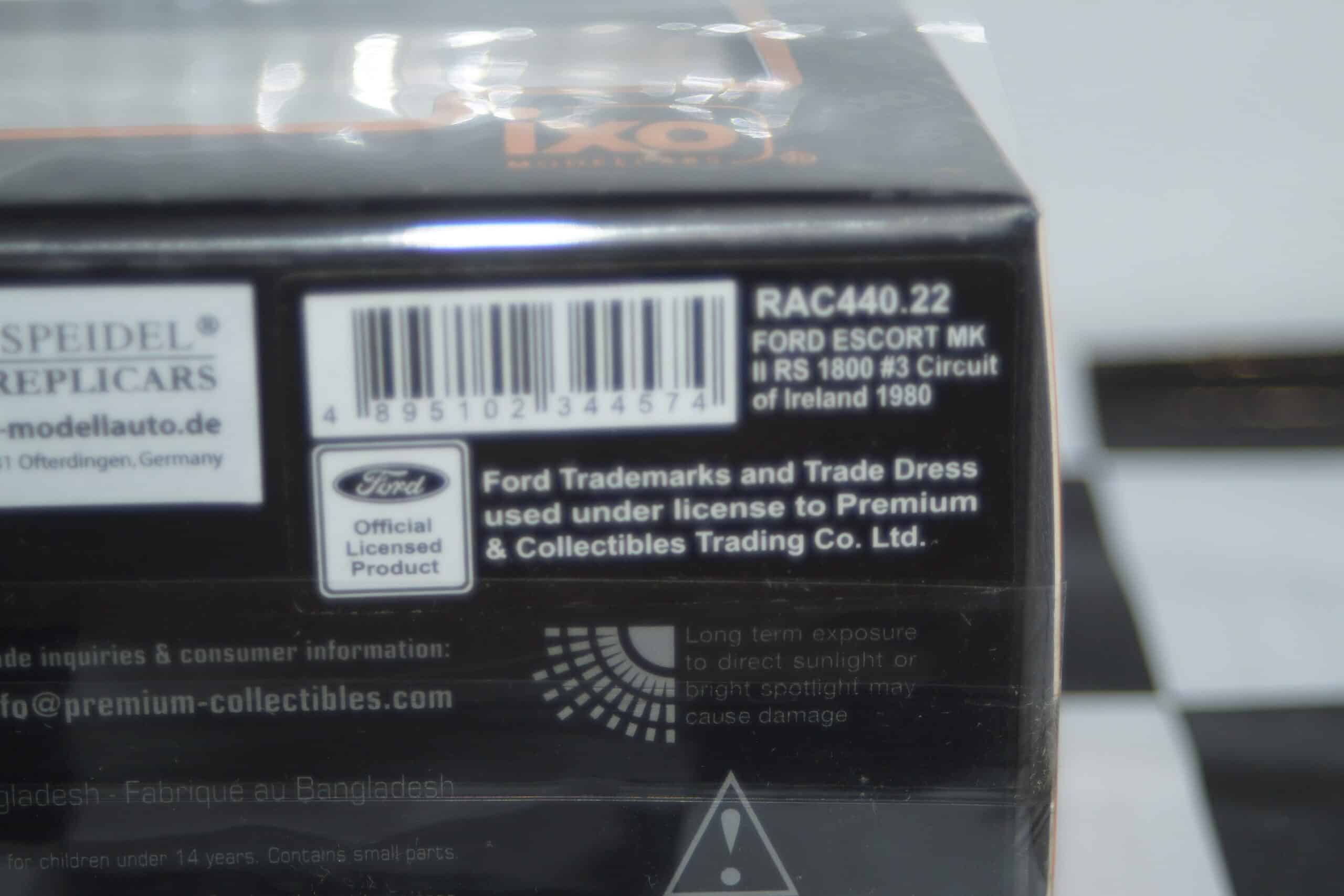 Ixo ford escort mk2 rs1800 #3 circuit of ireland 1980 rac440 1:43
