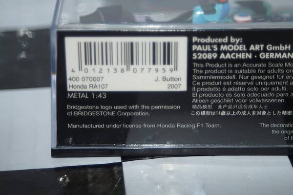 Minichamps honda racing f1 team ra107 2007 j. button #7 400 070007 1:43
