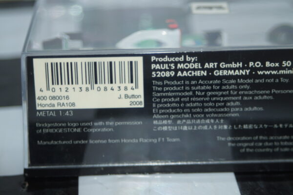 Minichamps honda racing f1 team ra108 2008 j. button #16 400 080016 1:43