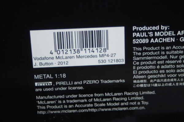 Minichamps mclaren mercedes mp4-27 j.button f1 2012 530 121803 1:18