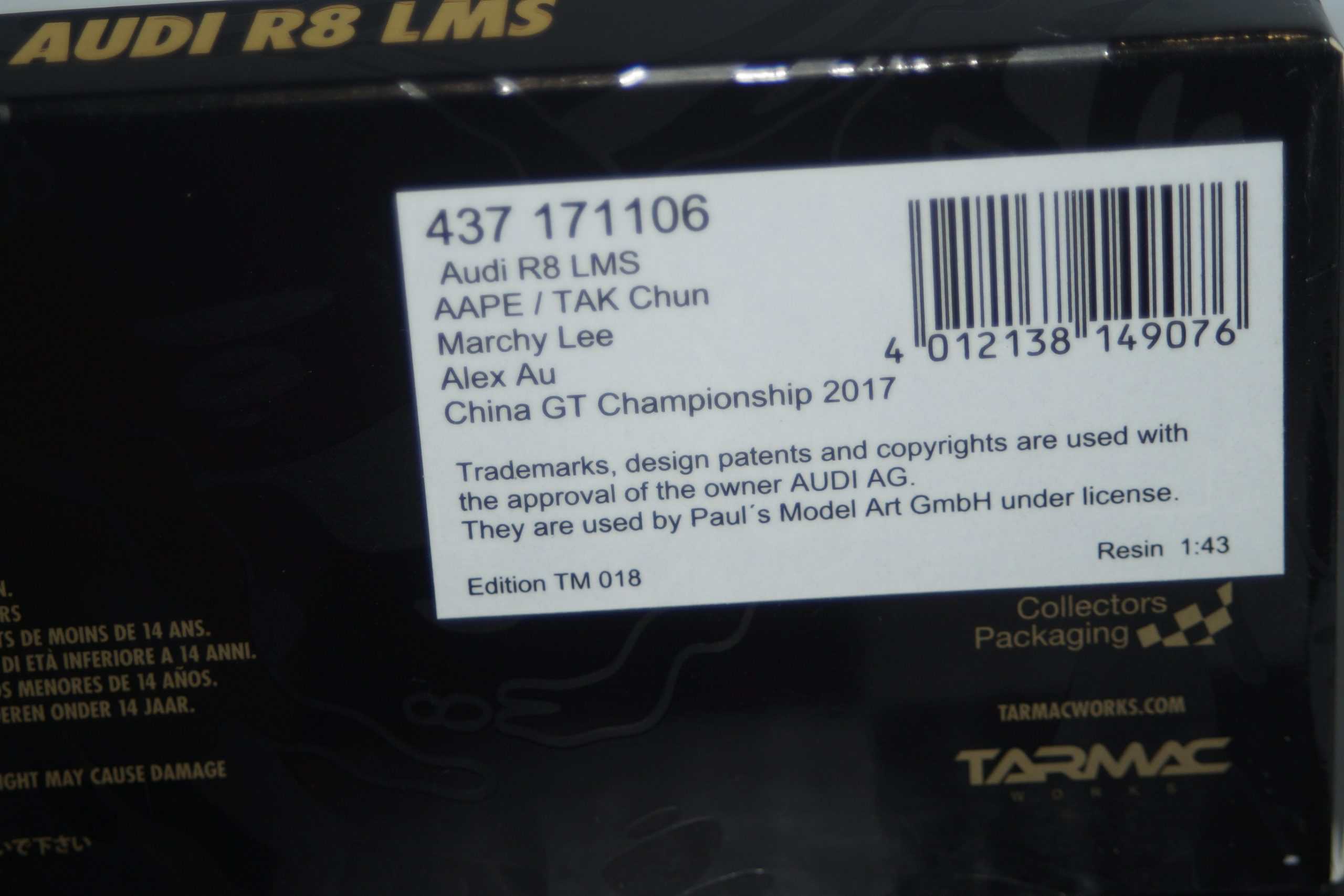 Minichamps audi r8 lms china gt championship 2017 1:43 437 171106
