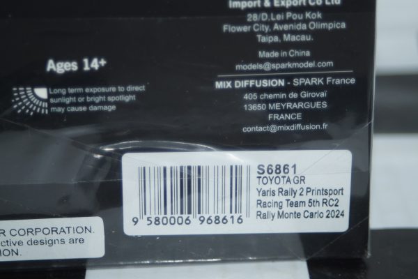 Spark toyota gr yaris 5th rc2 monte carlo 2024 s.pajari #23 1:43 resin s6861