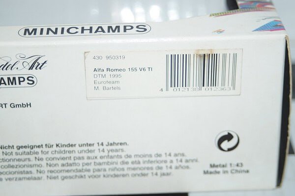 Minichamps alfa romeo 155 v6 ti dtm 1995 m.bartels 1:43 min 950319