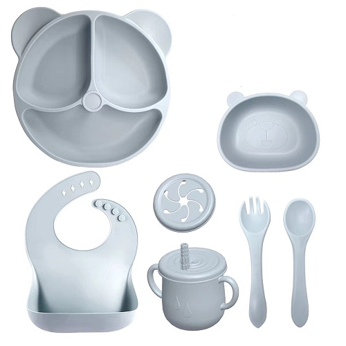 Light Blue Bear shape Silicone Baby Eating Set