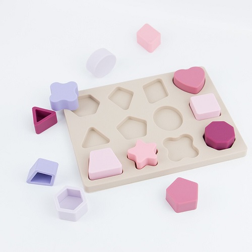 Preschool Learning Sensory Teaching Gift Candy Color Shape Silicon Baby Toddler Puzzle Toy with Khaki Board for Boys Girls 3+