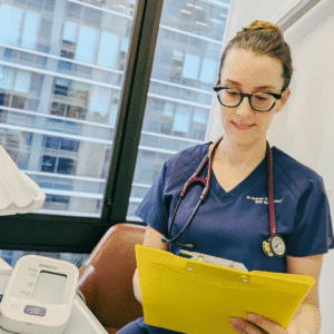 Dental sedationist going through sedation che