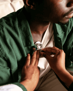 man having heart health checked 