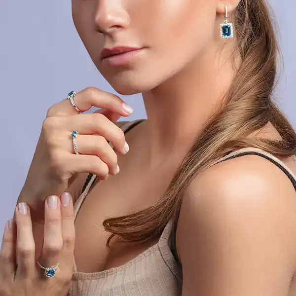 עגילי יהלומים ואבני חן בלו טופז לונדון