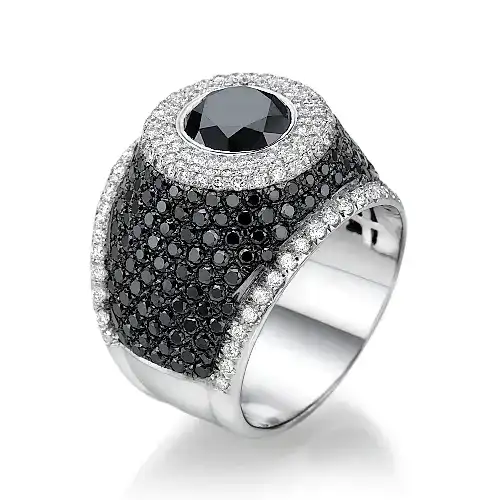 טבעת יהלומים שחורים ולבנים