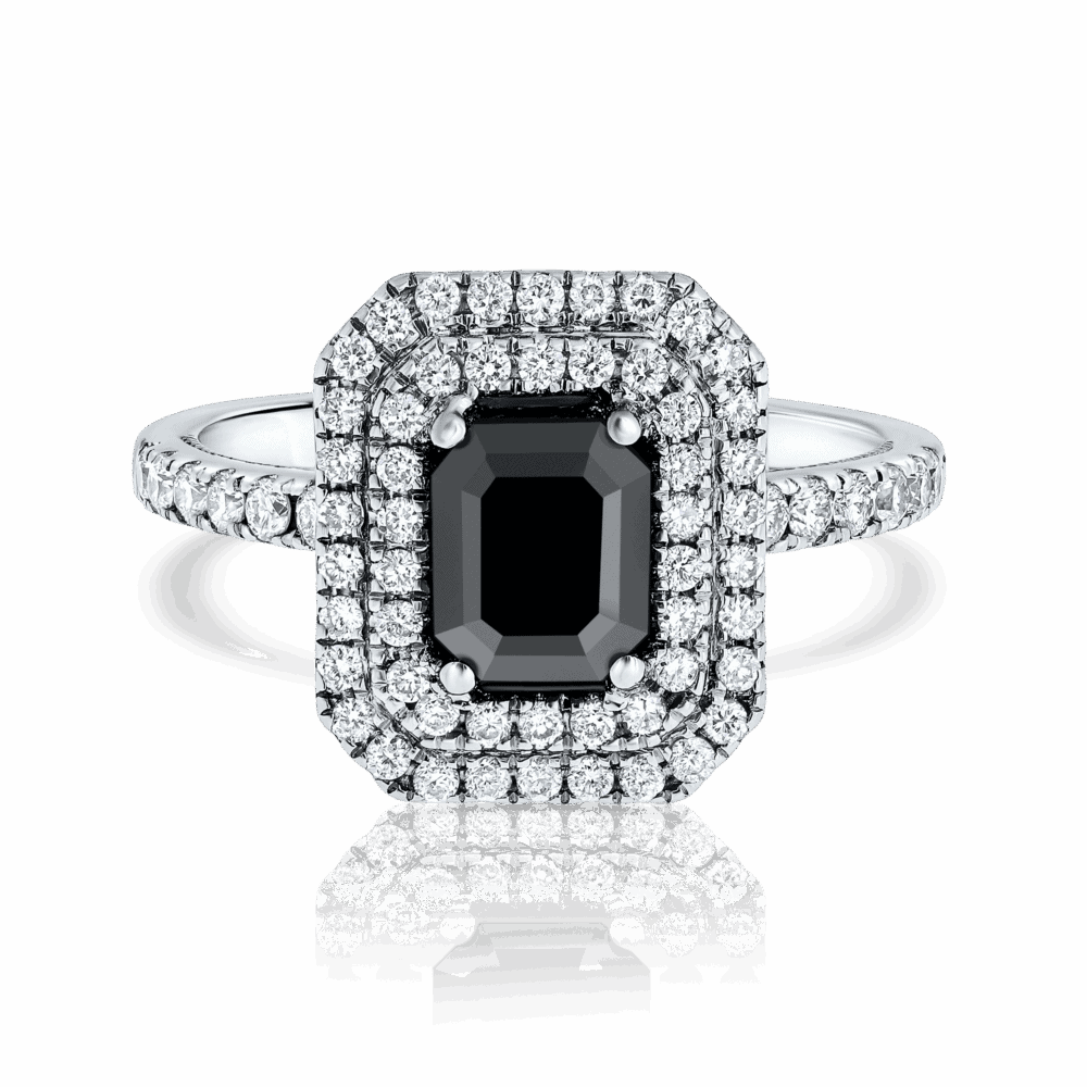 טבעת שתי שורות היילו יהלום שחור