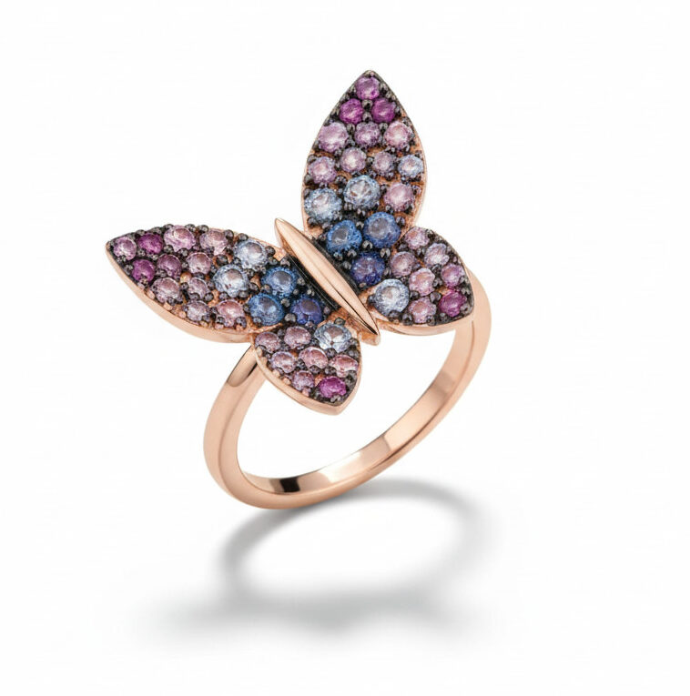 טבעת פרפר אבני חן