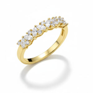 טבעת יהלומים שורה בחיתוך מרקזיות ועגולות