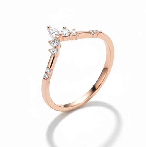 טבעת V עם יהלומים מרקיז ועגולות - Janet