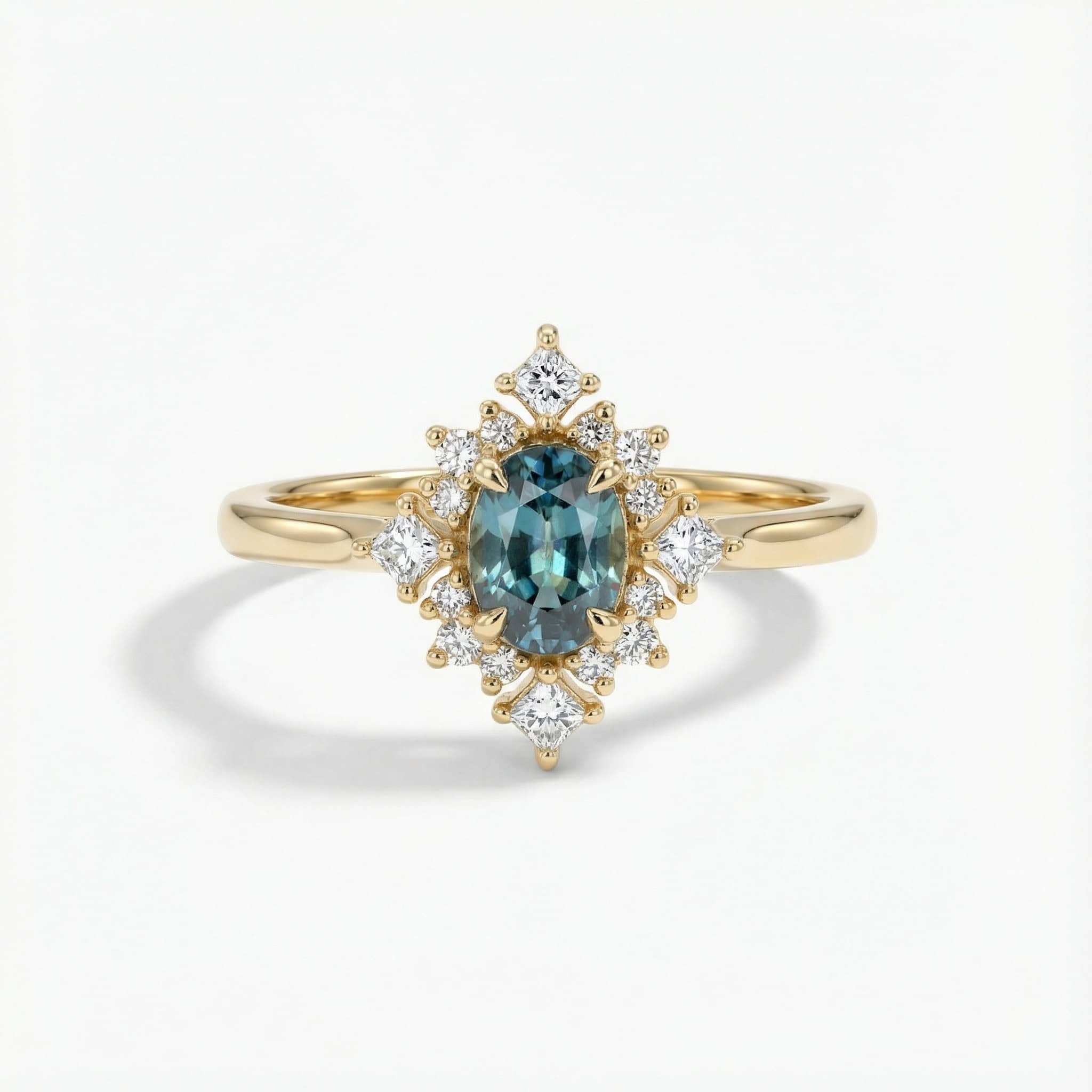 ⁦טבעת ספיר בחיתוך אובל עם יהלומים -Pam⁩ – תמונה ⁦2⁩