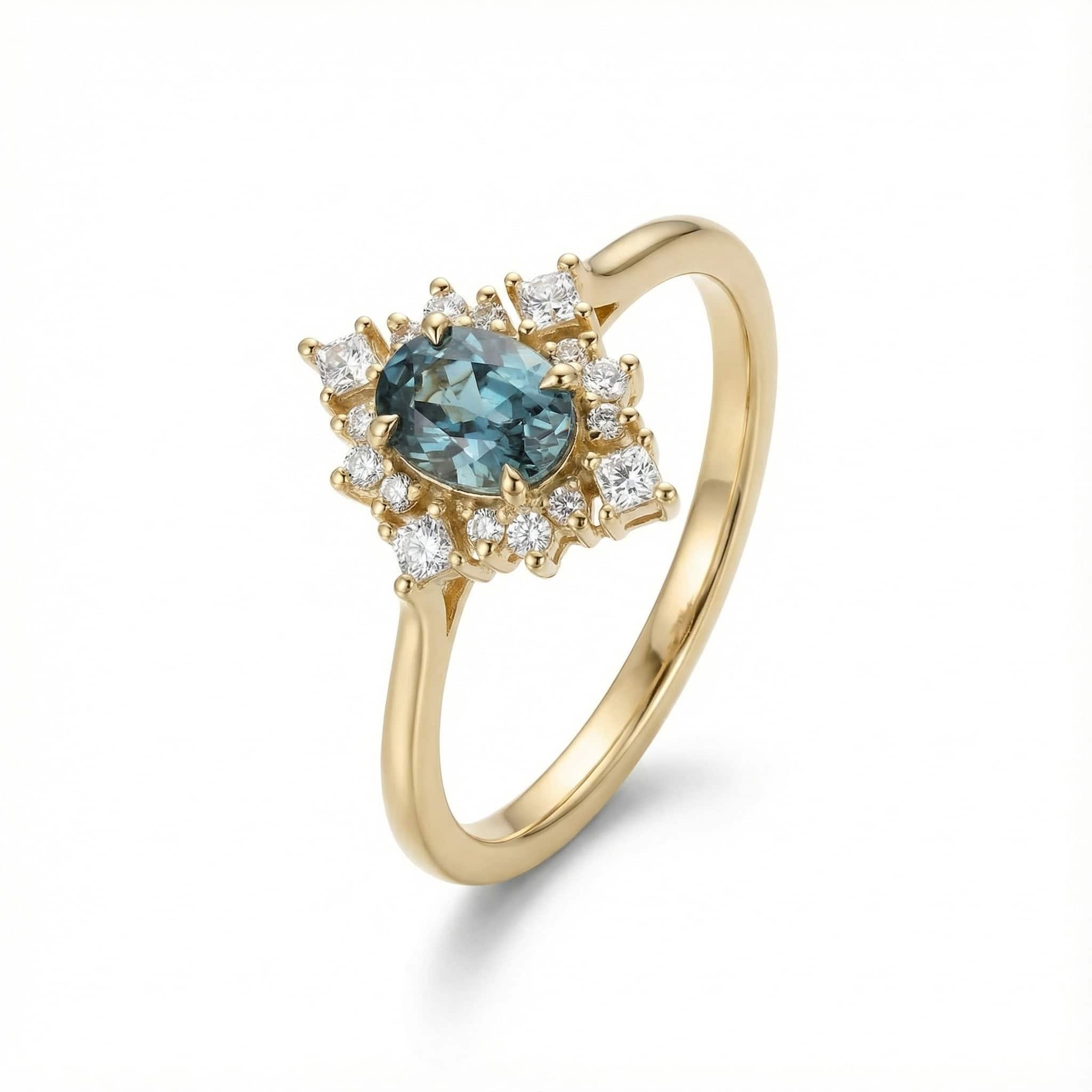 ⁦טבעת ספיר בחיתוך אובל עם יהלומים -Pam⁩ – תמונה ⁦3⁩