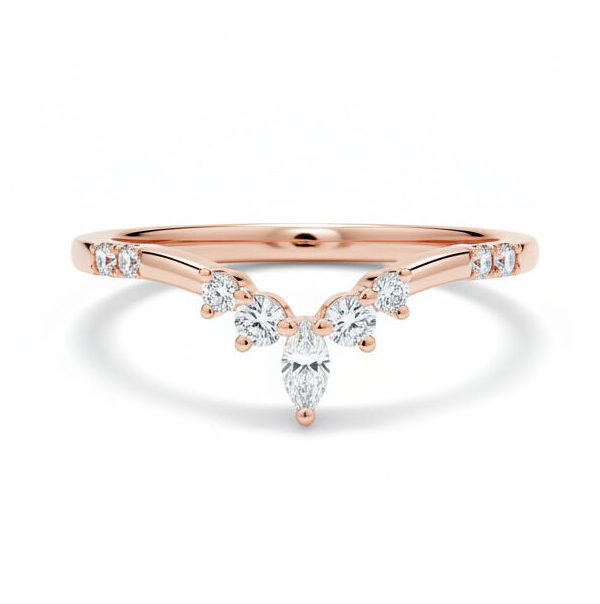 ⁦טבעת V עם יהלומים מרקיז ועגולות - Janet⁩ – תמונה ⁦3⁩