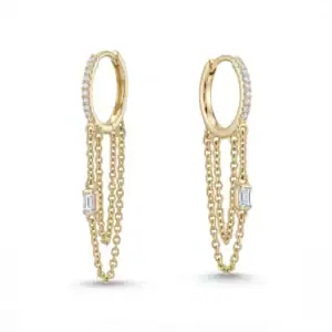 עגילי חישוק יהלומים ושרשראות תלויות