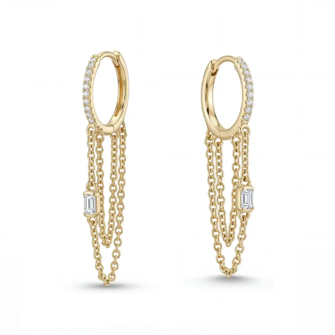 עגילי חישוק יהלומים ושרשראות תלויות