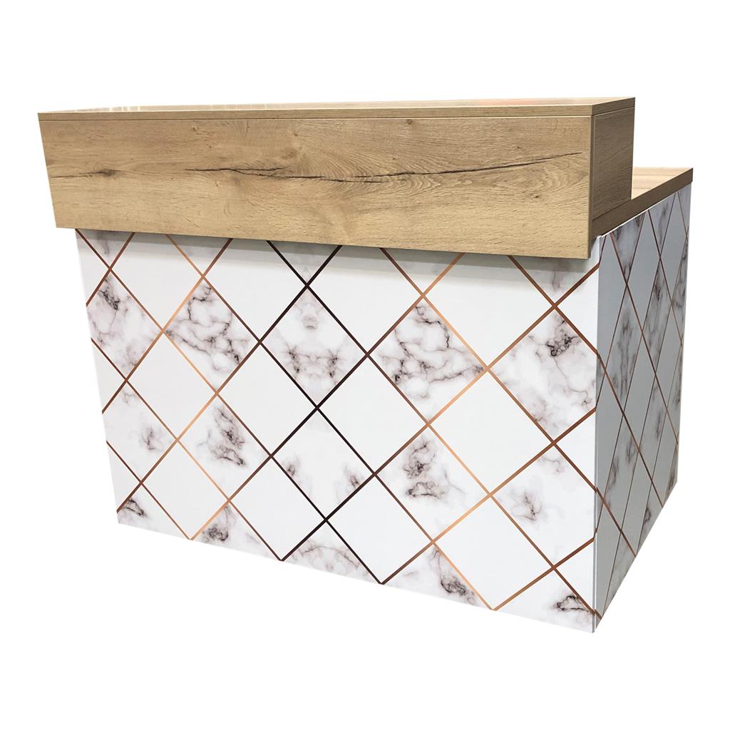 Thekenanlage Marmor WEIß-GOLD Aufsatz Eiche